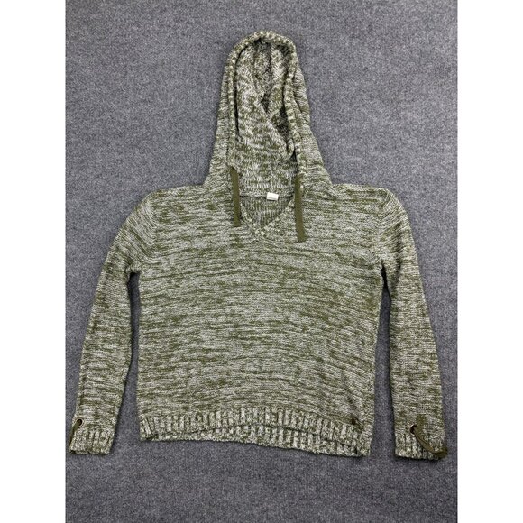Roxy Sweater Women's 8 Green Knit Pullover Hooded V Neck Sweatshirt Cotton - Picture 1 of 7